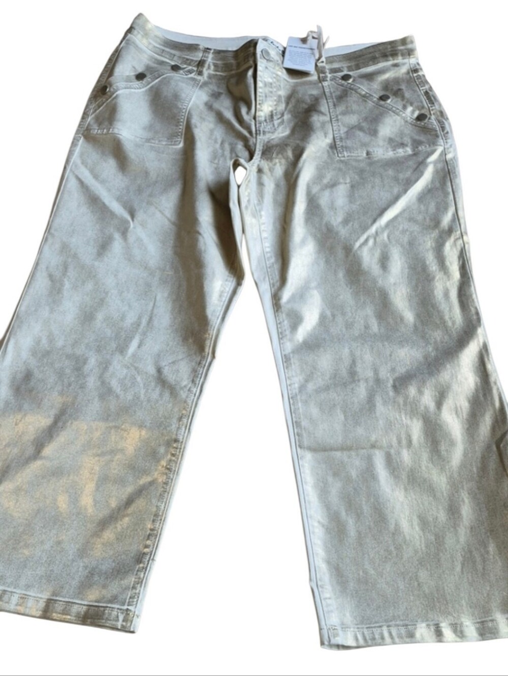NWT Charlie B Size 16 Gold Foil Straight Leg Jeans 26" Inseam Stretch